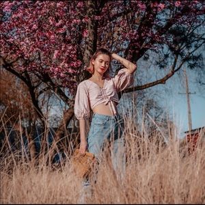 J.O.A. Ruched Front Crop Top